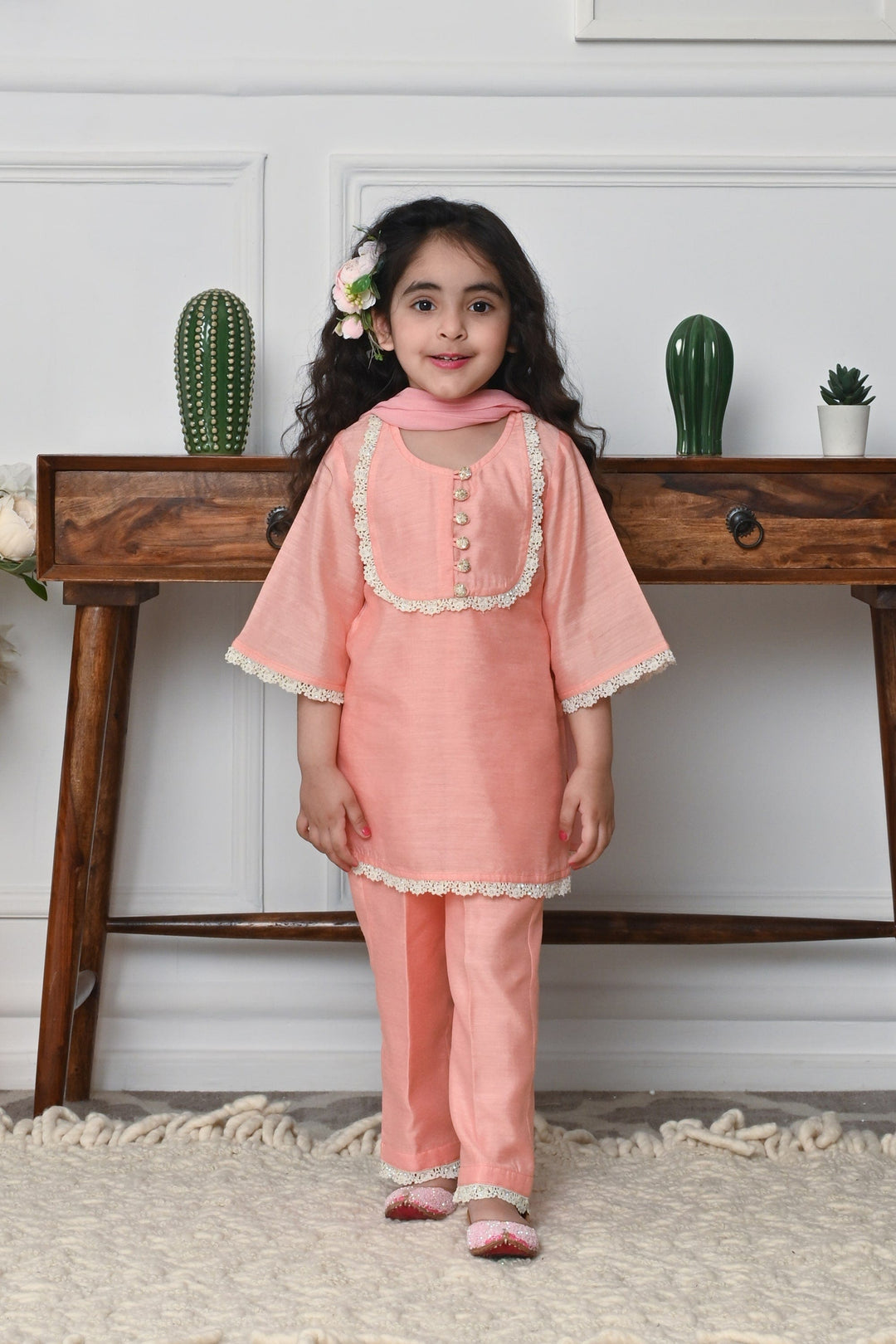 Handcrafted designer peach salwar outfit for girls festive wear Hyderabad India