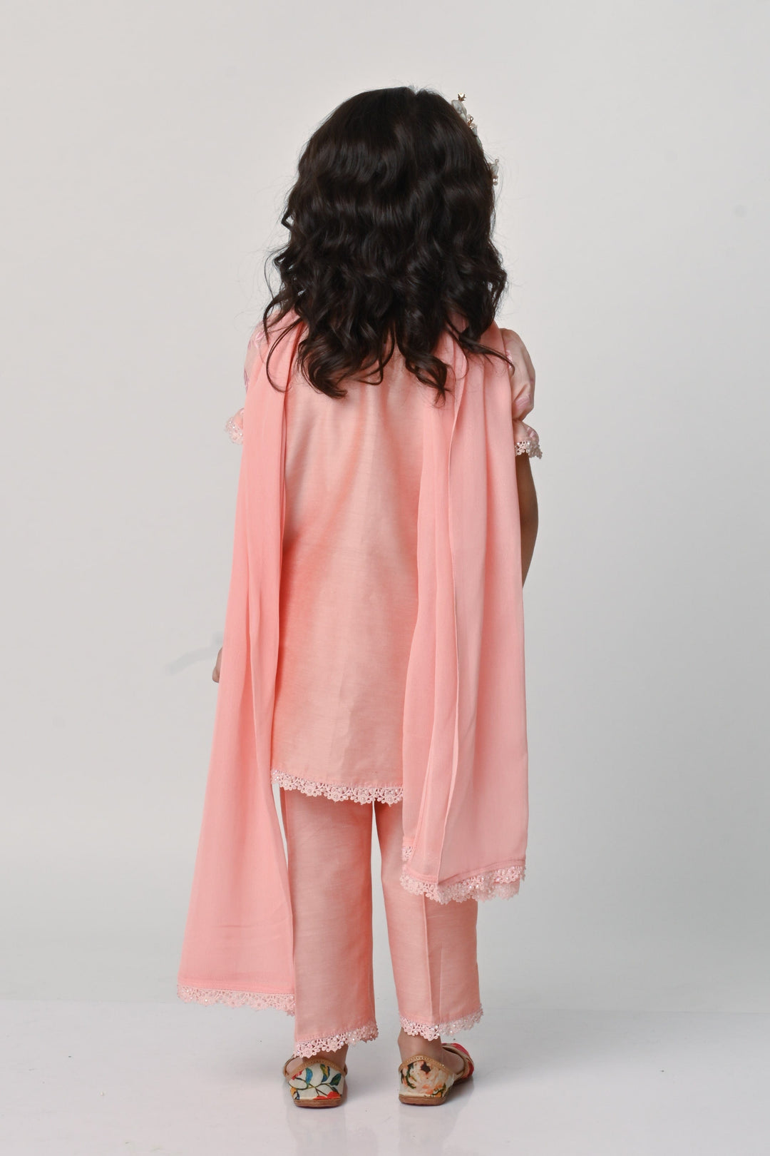 Peach kidswear salwar suit for girls for Dubai cultural events
