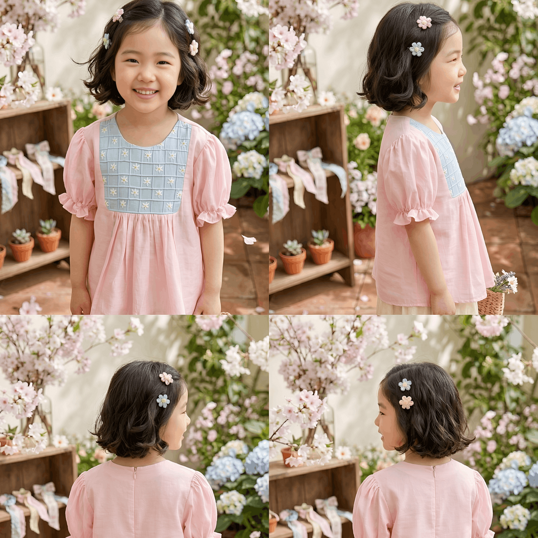 Girls pink embroidered top with floral design casual wear