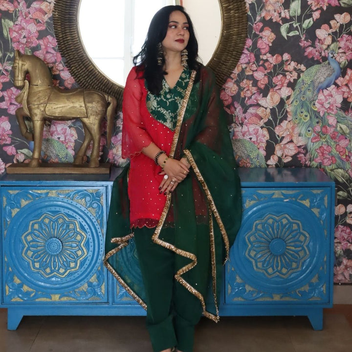 Couture pink organza sharara set for mom daughter in Hyderabad