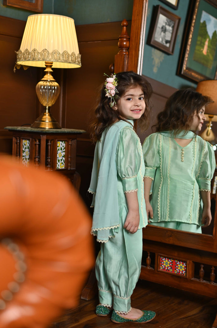 Premium ethnic wear in sea green for girls for haldi and sangeet in Singapore