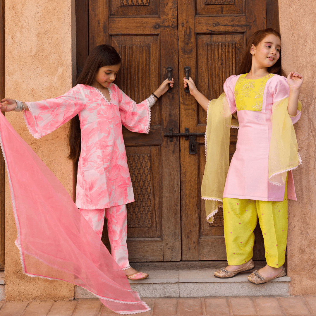 Premium kids pink salwar suit handcrafted for Mehendi and wedding Hyderabad India