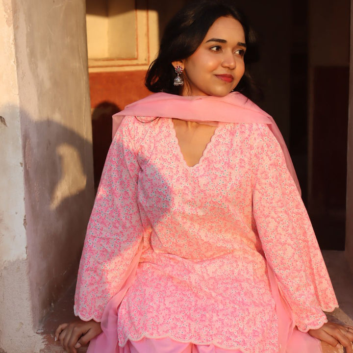 Premium pink floral printed sharara style farshi salwar for Singapore weddings