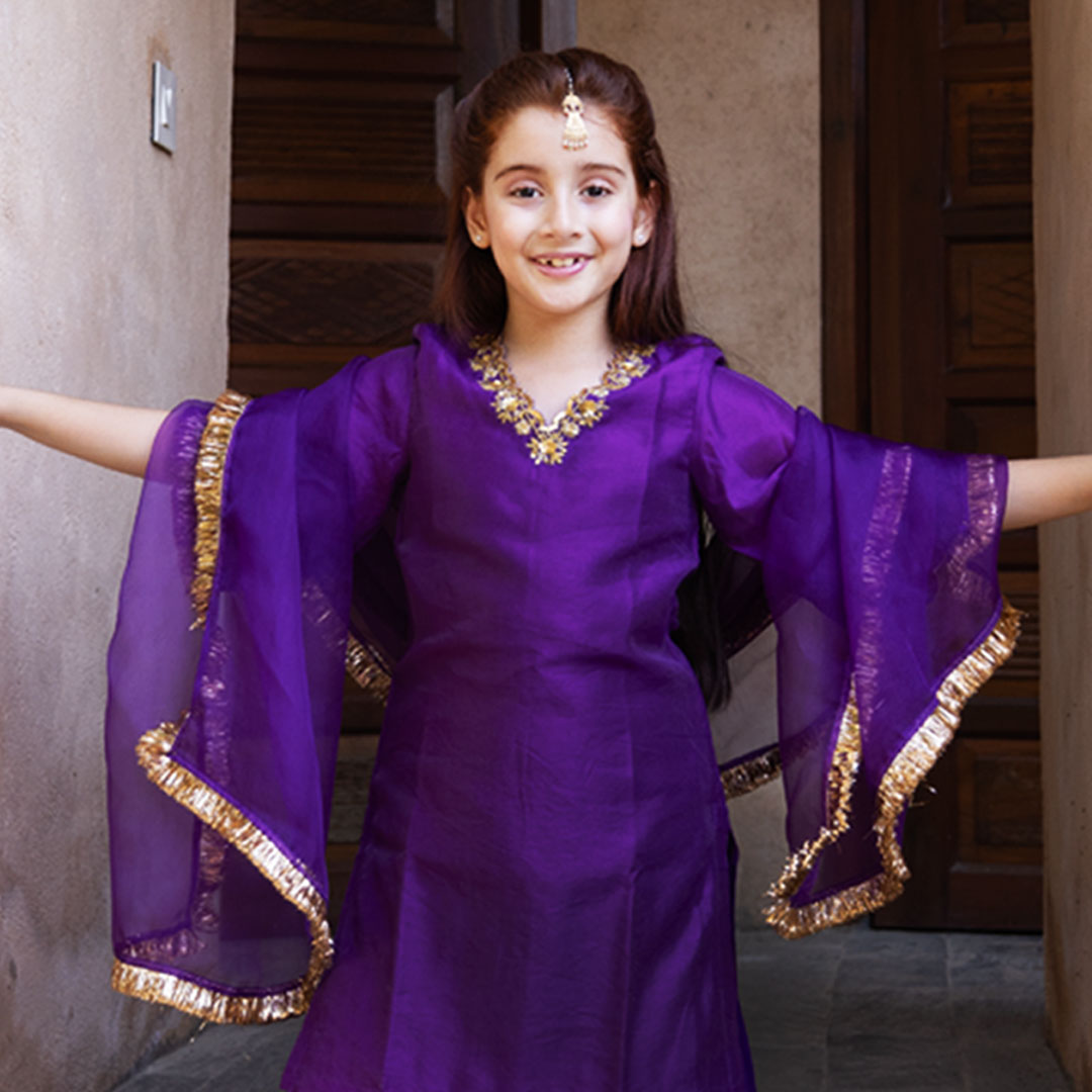 Artisan Eid sharara luxury ethnic festive girls wear handmade golden embellishment UAE