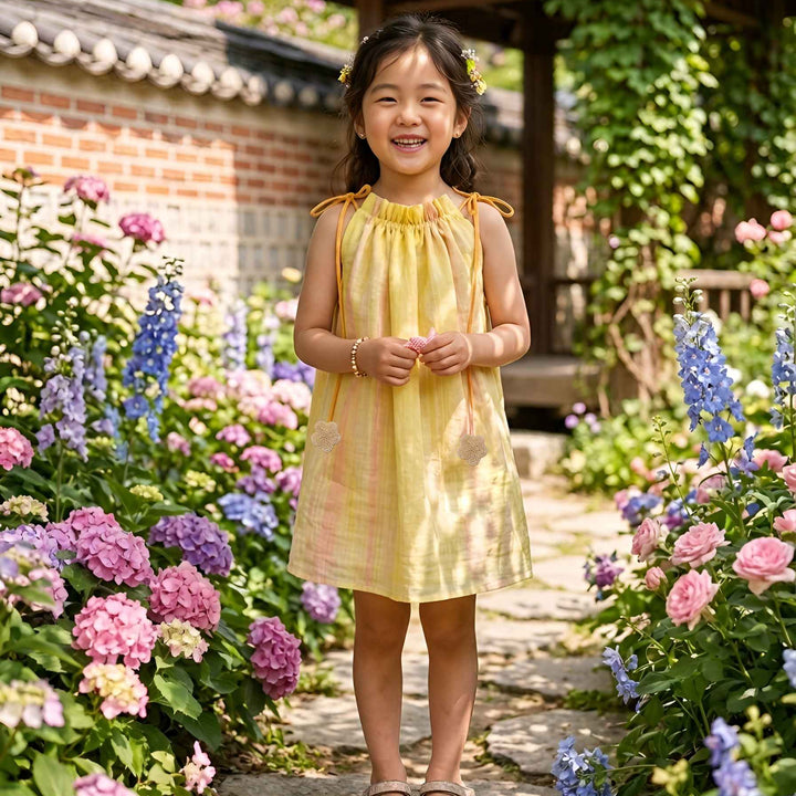Trendy yellow tie-dye tunic for girls in pure Chanderi fabric