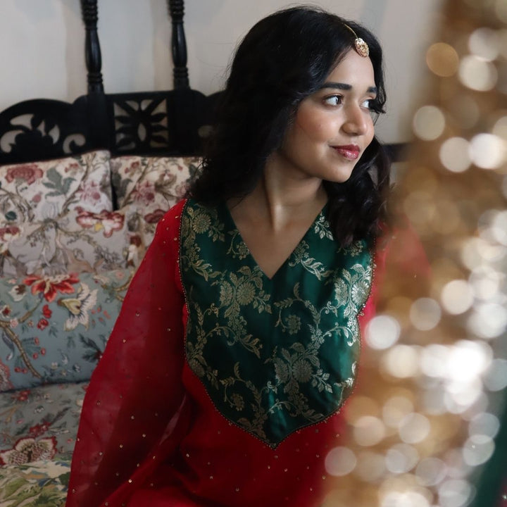 Soft organza pink kurta with green sharara for summer weddings