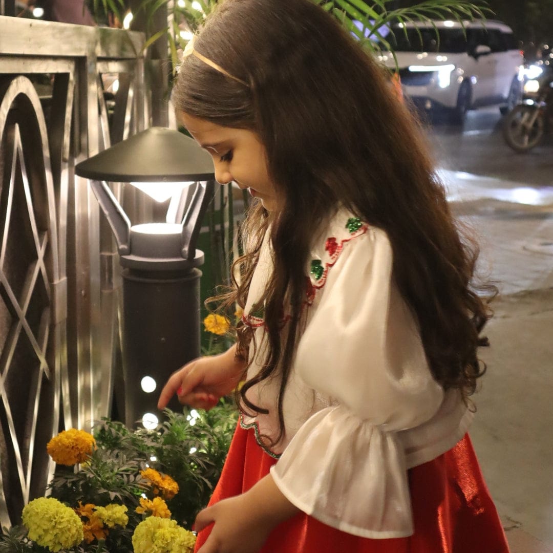 White festive hand-embroidered top for girls for Christmas in Singapore