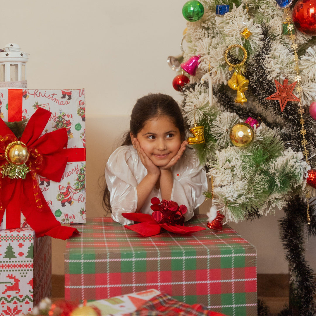 White hand-embroidered tunic for girls for Christmas celebrations in South Delhi