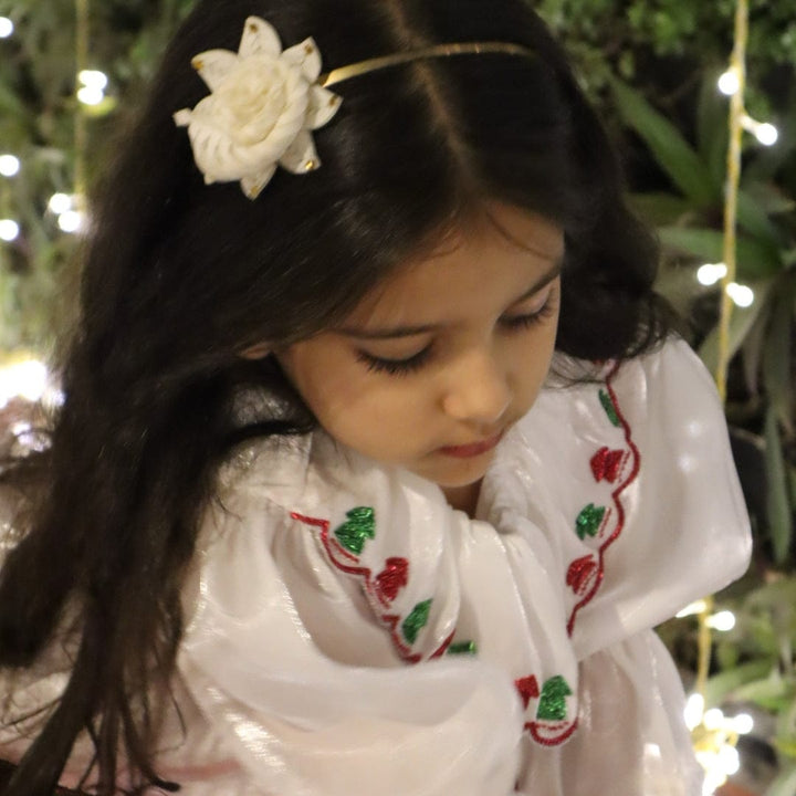 White luxury embroidered top for girls for Christmas brunch in Mumbai