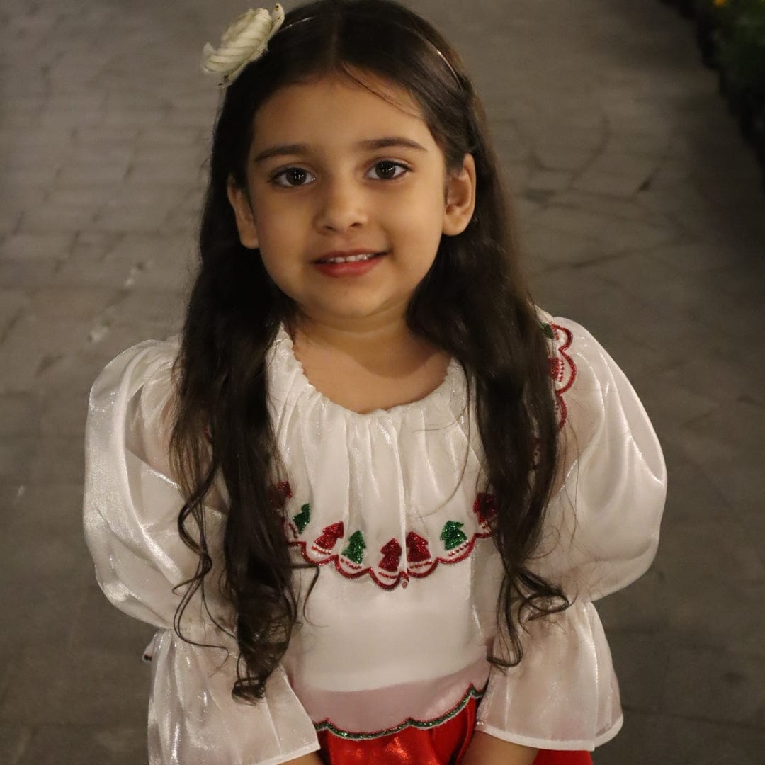 White luxury kidswear hand-embroidered top for Christmas