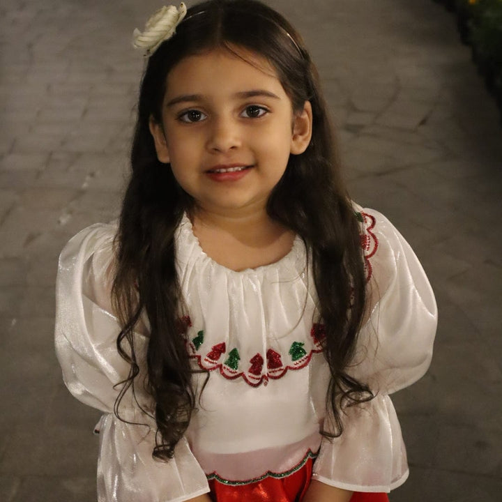 White luxury kidswear hand-embroidered top for Christmas