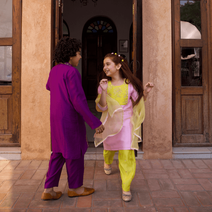 Yellow and pink suit salwar for girls haldi function festive ethnic wear Delhi Mumbai