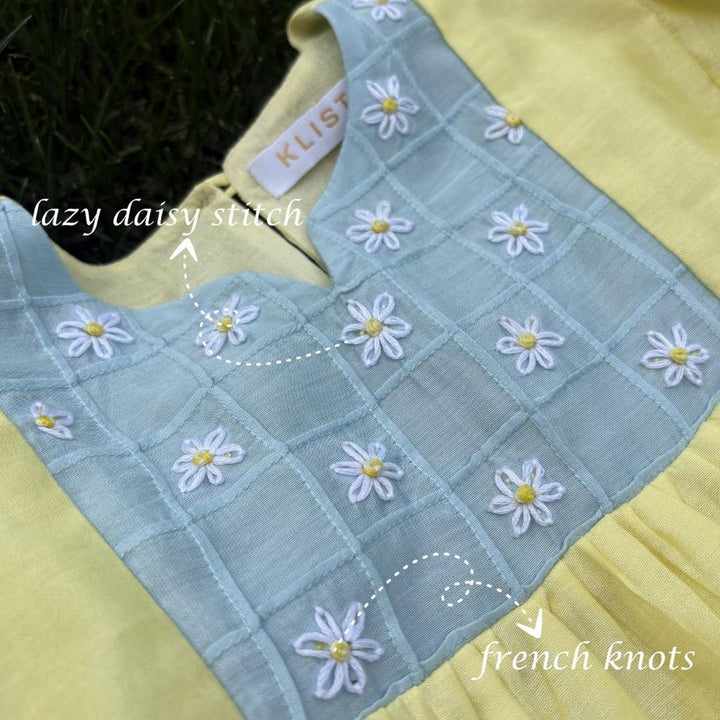 luxury yellow co ord set for girls with flower embroidery breathable fabric