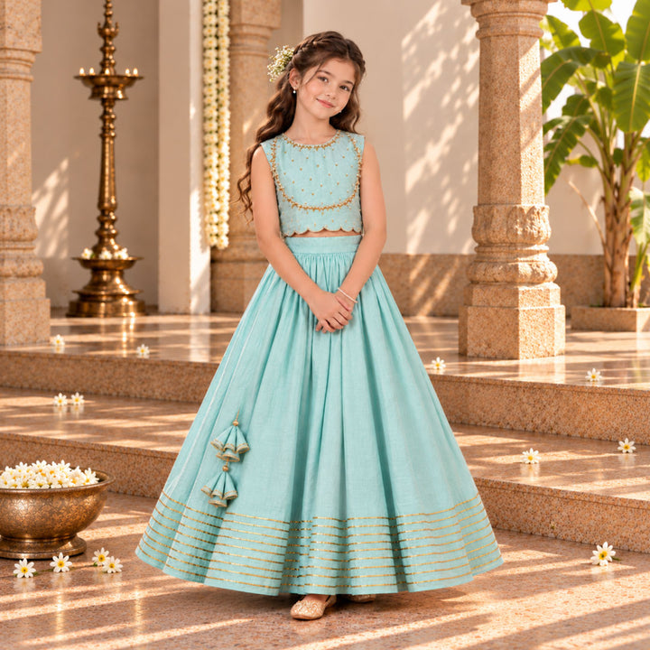 Powder Blue Girls Lehenga | Dabka Work