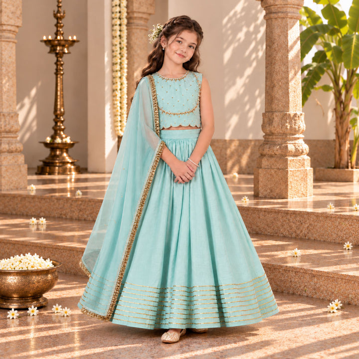 Powder Blue Girls Lehenga | Dabka Work
