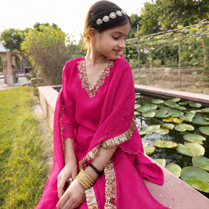 Pink Marigold| Fuschia pink Sharara Set