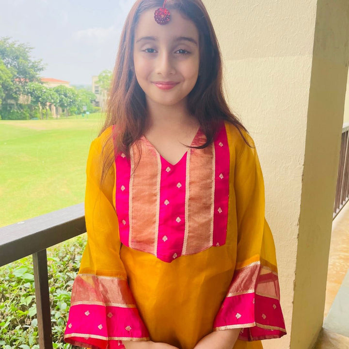 Gehna sharara front embellishment close-up – premium luxury kidswear ages 5-14 for family weddings, Dubai UAE