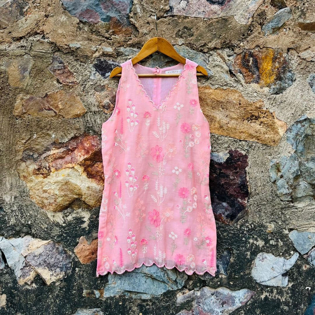 Gul Bahar peach sharara seated festive view – luxury ethnic kidswear ages 4-12 for Navratri Durga Puja, Pune Koregaon Park