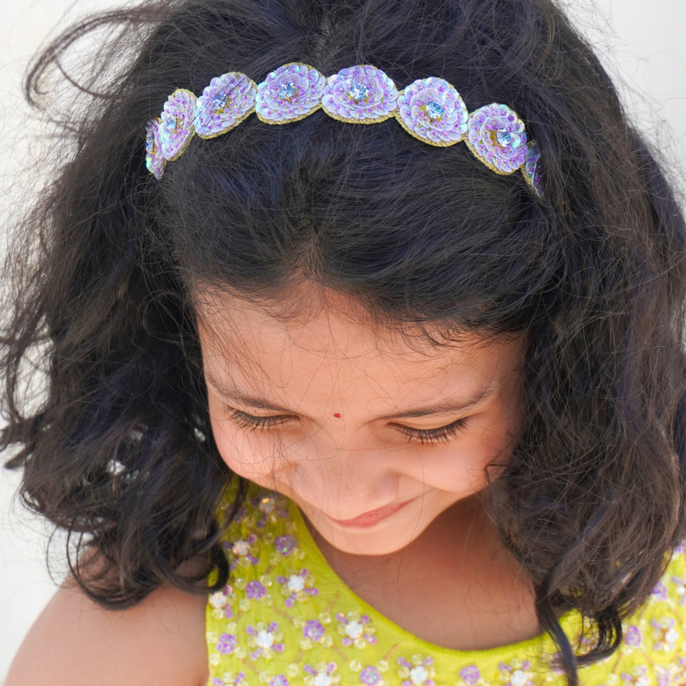 Festive ethnic headband for girls with lilac stones perfect for weddings and Diwali