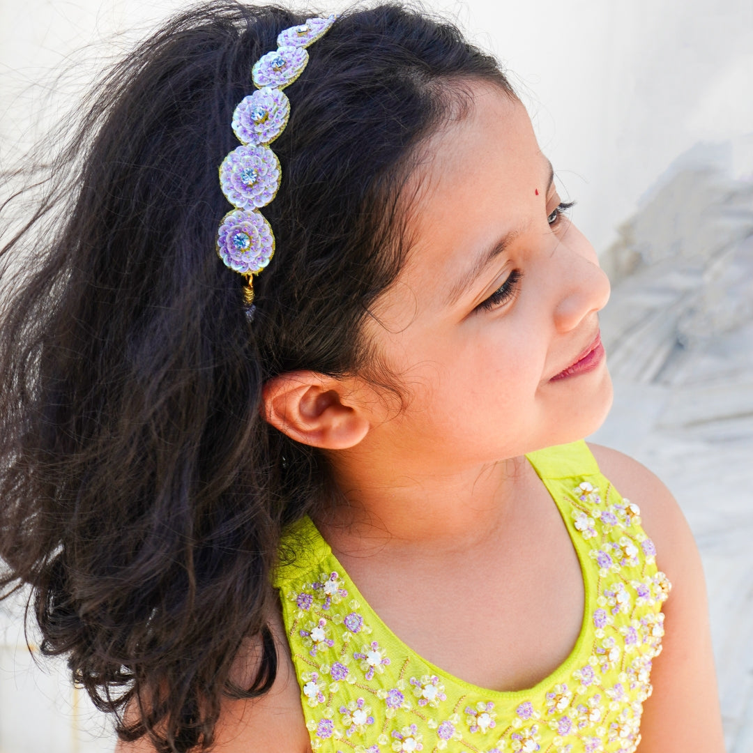 Lilac stone work head accessory for girls ethnic festive wear with handcrafted detailing