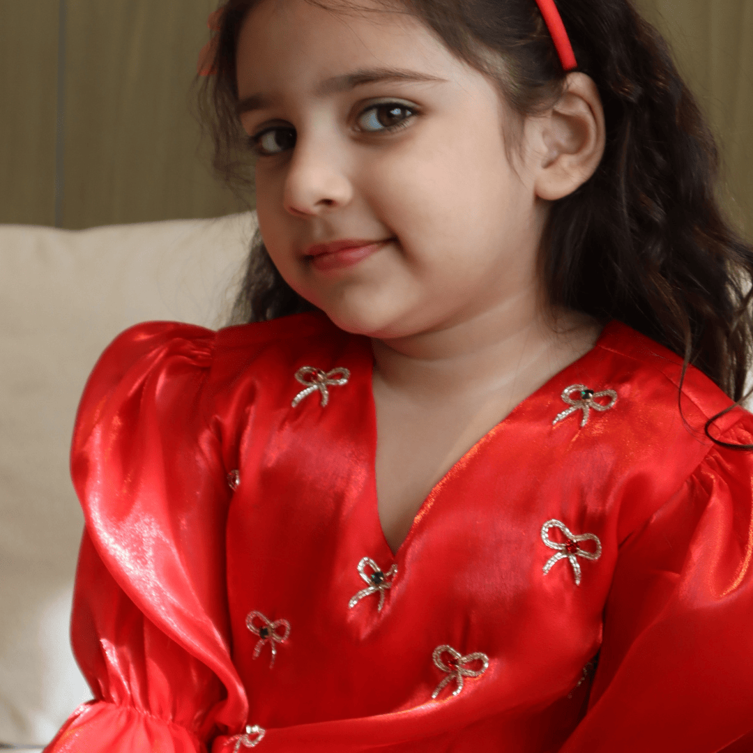 premium handcrafted red santa tunic girls delhi