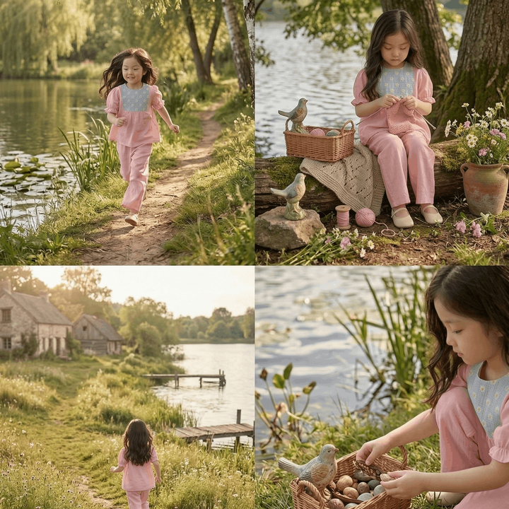 Pink Flower Embroidered Co-ord Set for Girls