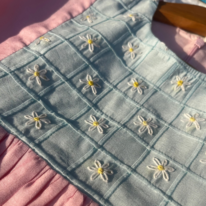 Pink Flower Embroidered Co-ord Set for Girls